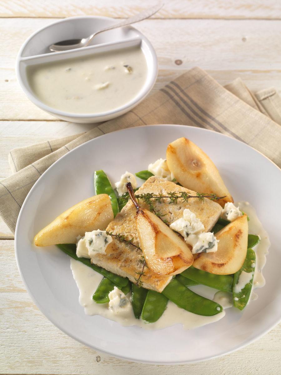 gebratener-tofu-mit-birne-zuckerschoten-und-gorgonzola Gebratener Tofu mit Birne, Zuckerschoten und Gorgonzola - BCM Diät Rezepte.de