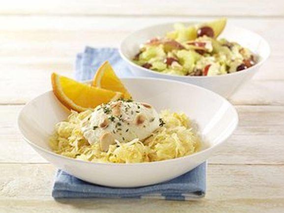 orangen-sauerkraut-mit-gratiniertem-ziegenkaese-und-apfel-sellerie-salat_1 Orangen-Sauerkraut mit gratiniertem Ziegenfrischkäse und Apfel-Sellerie-Salat - BCM Diät Rezepte.de
